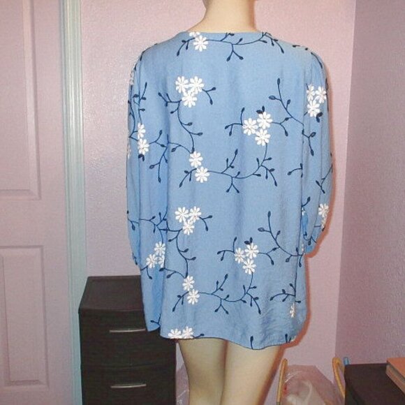 Anthropologie Kindred CROCHET Embroidered TUNIC Size 2X Top 3/4 PUFF SLEEVE Boho - Picture 6 of 7